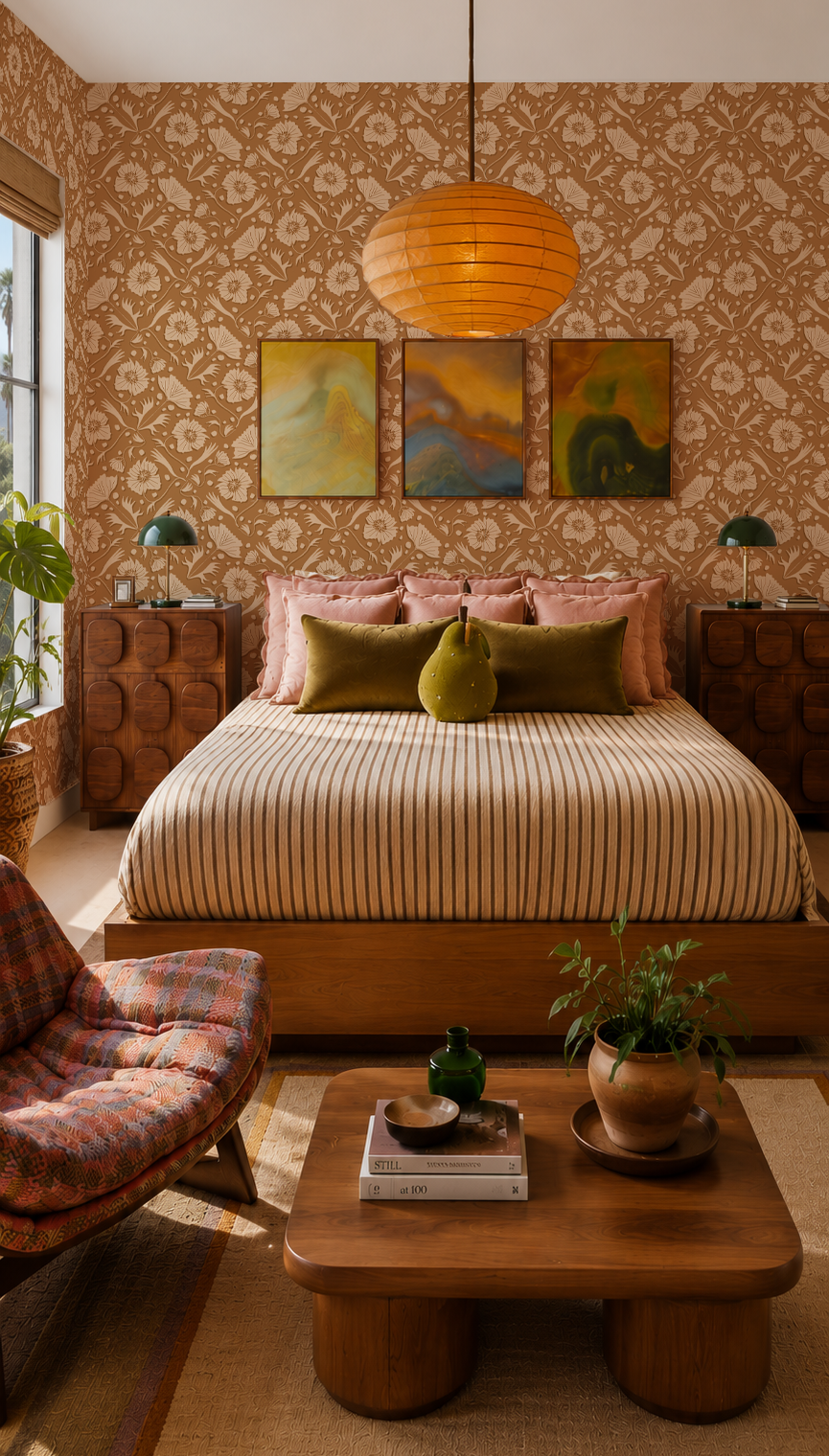 Poppy Pavilion Wallpaper, salted caramel