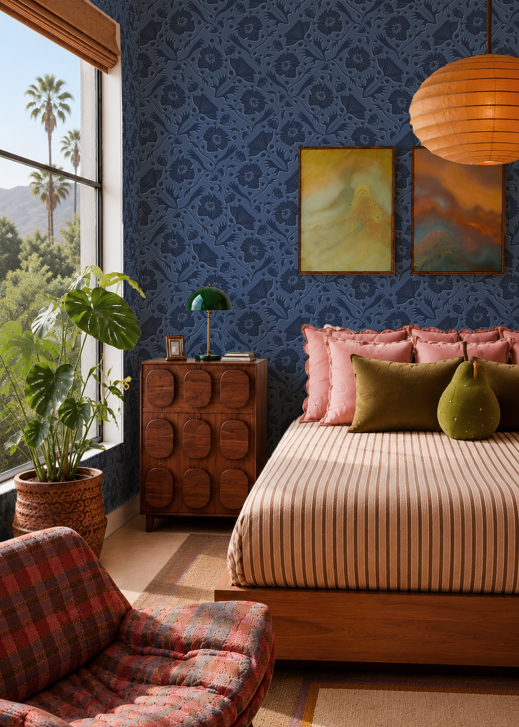 Poppy Pavilion Wallpaper, blue