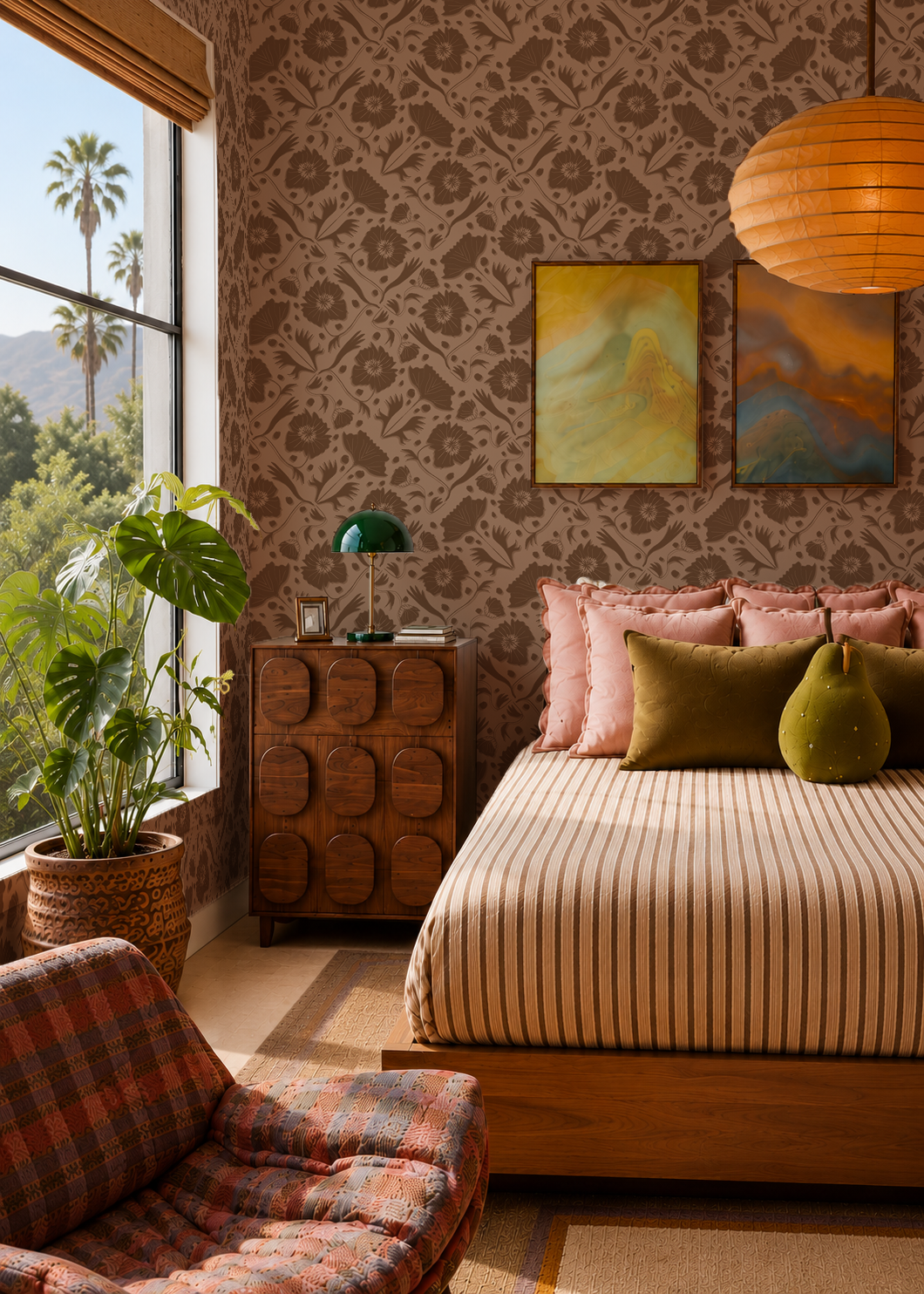 Poppy Pavilion Wallpaper, mocha latte