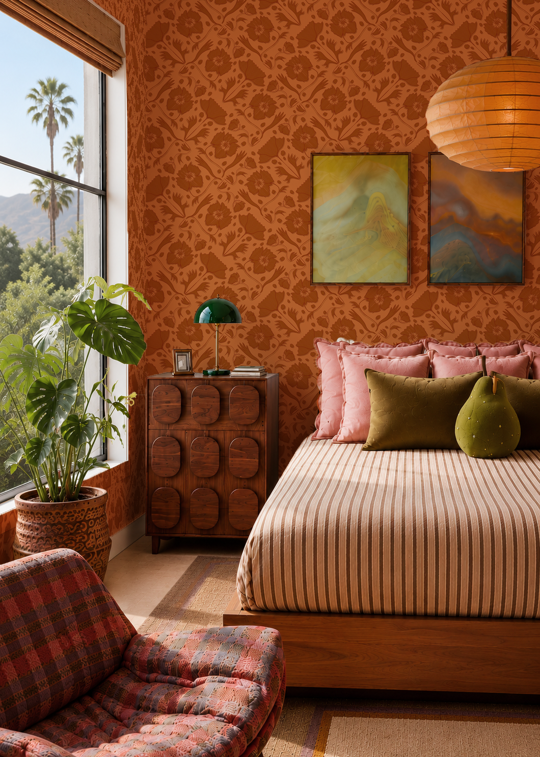 Poppy Pavilion Wallpaper, orange