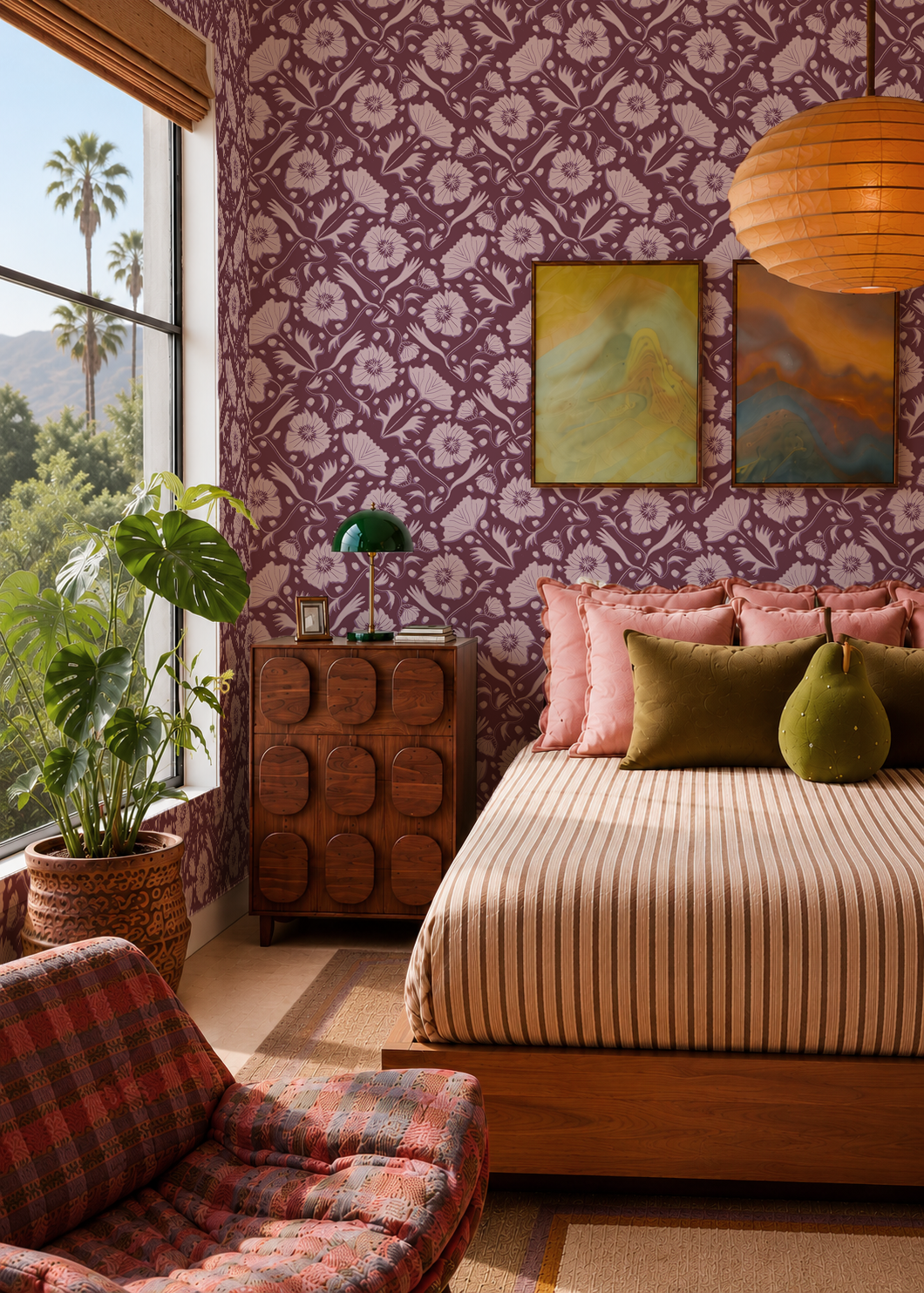 Poppy Pavilion Wallpaper, plum