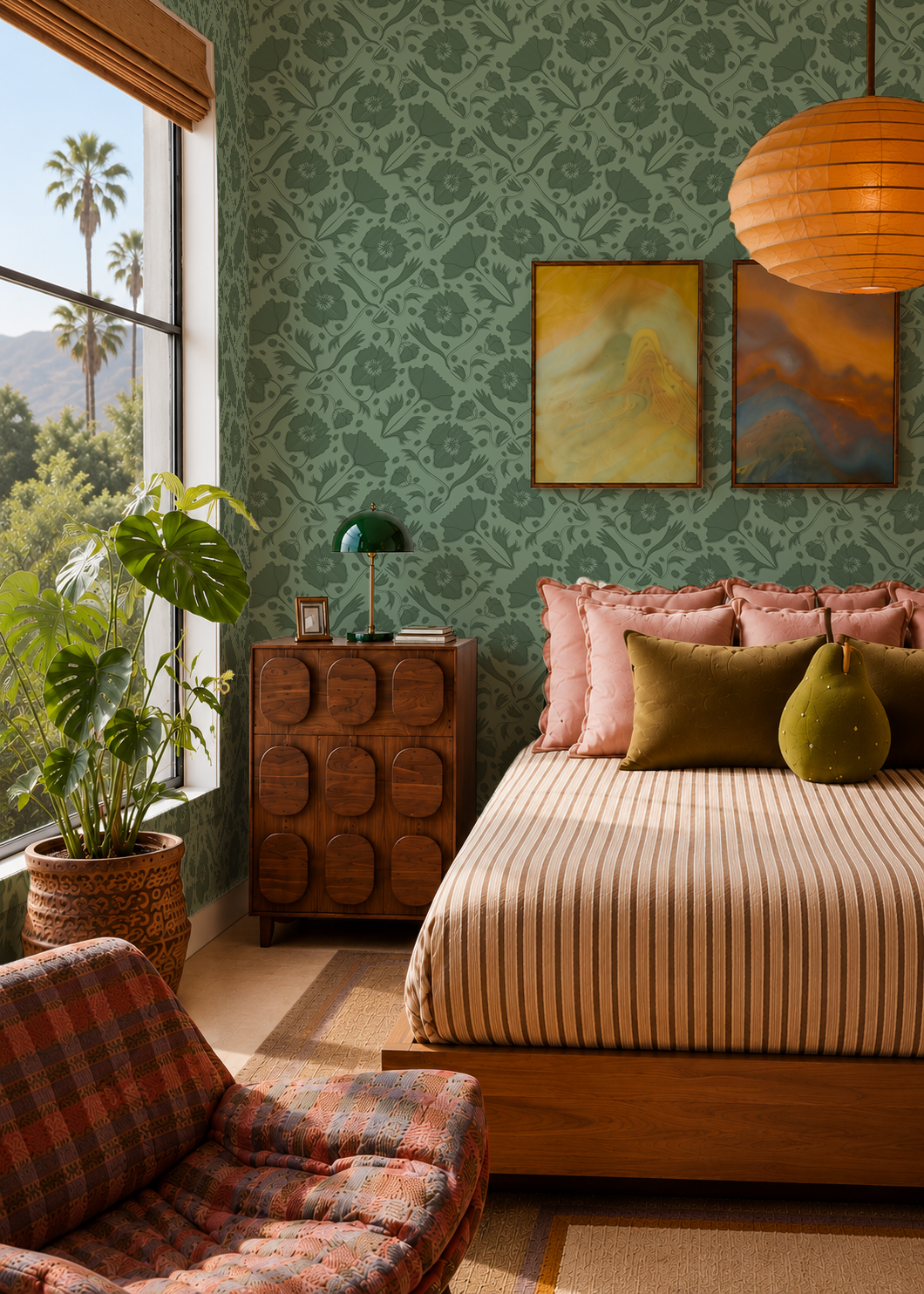 Poppy Pavilion Wallpaper, sage