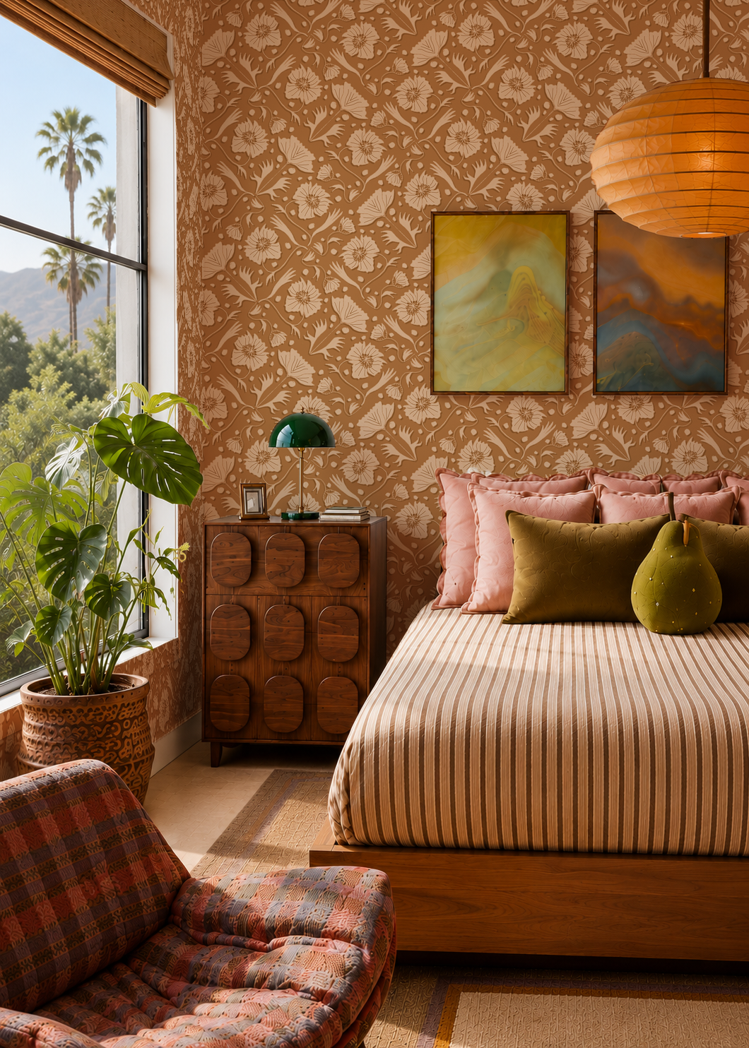 Poppy Pavilion Wallpaper, salted caramel