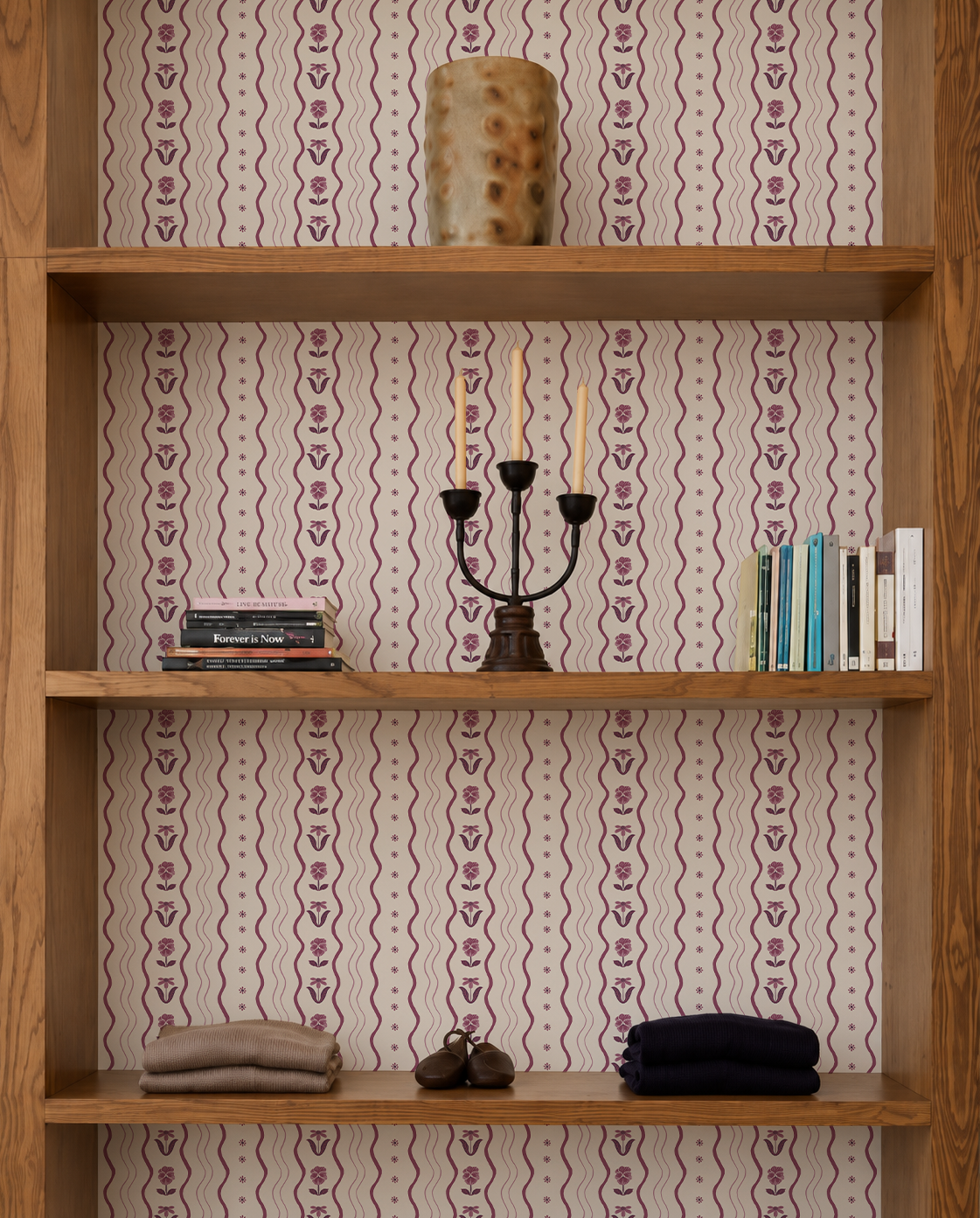 Posy Lane Contact Paper, off-white and plum