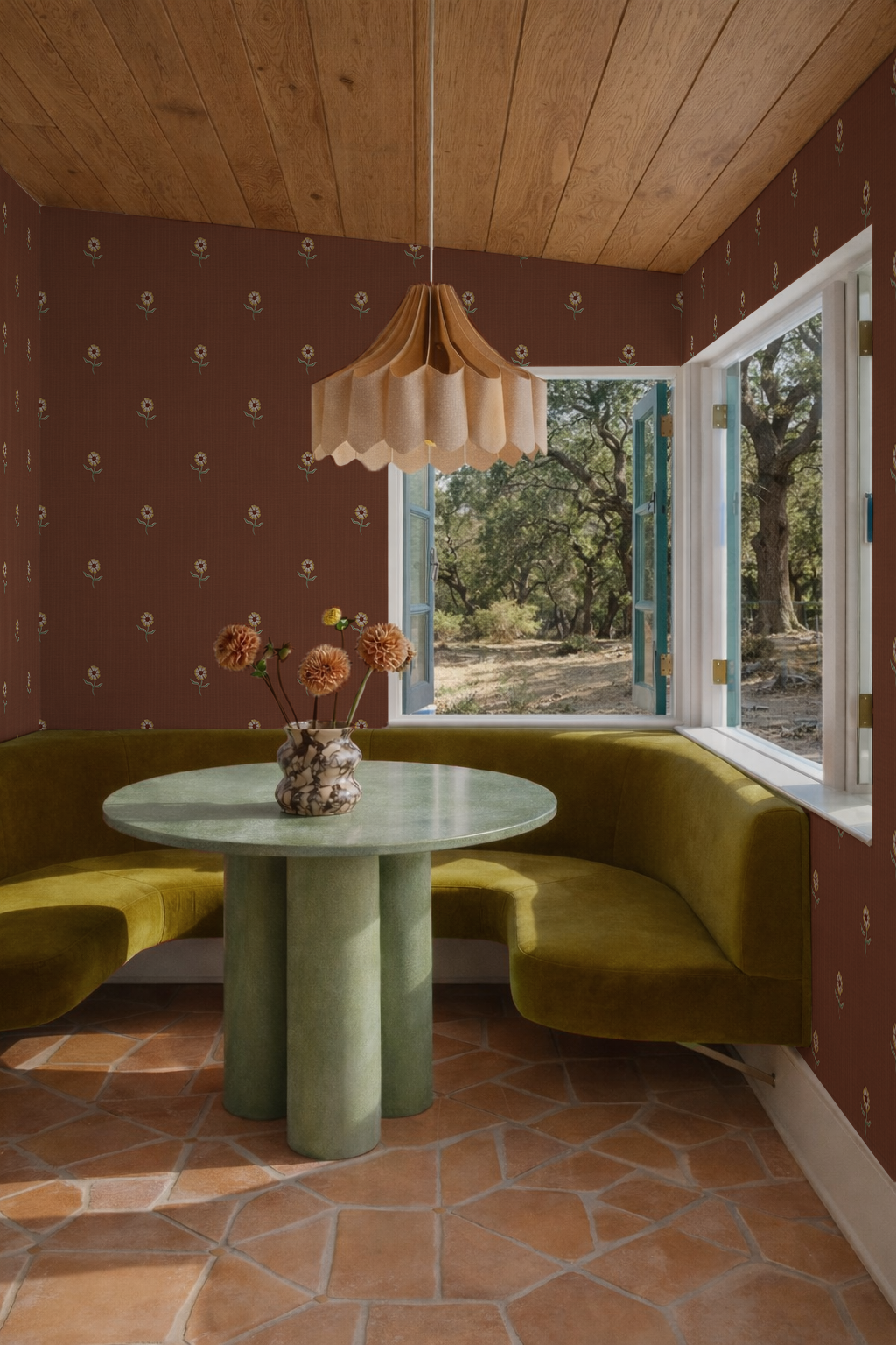 Daisy Dots Wallpaper, terra cotta