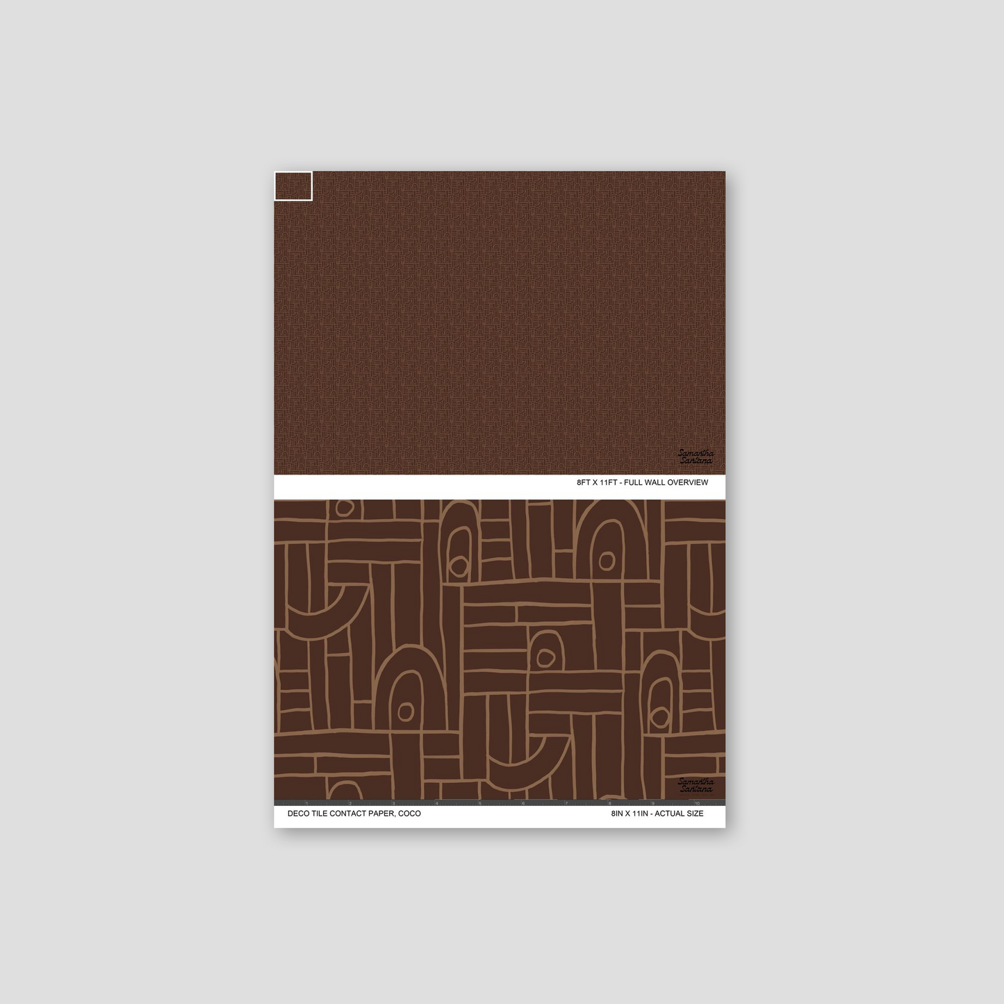 Brown geometric contact paper, shelf liner with abstract patterns and earthy tones.