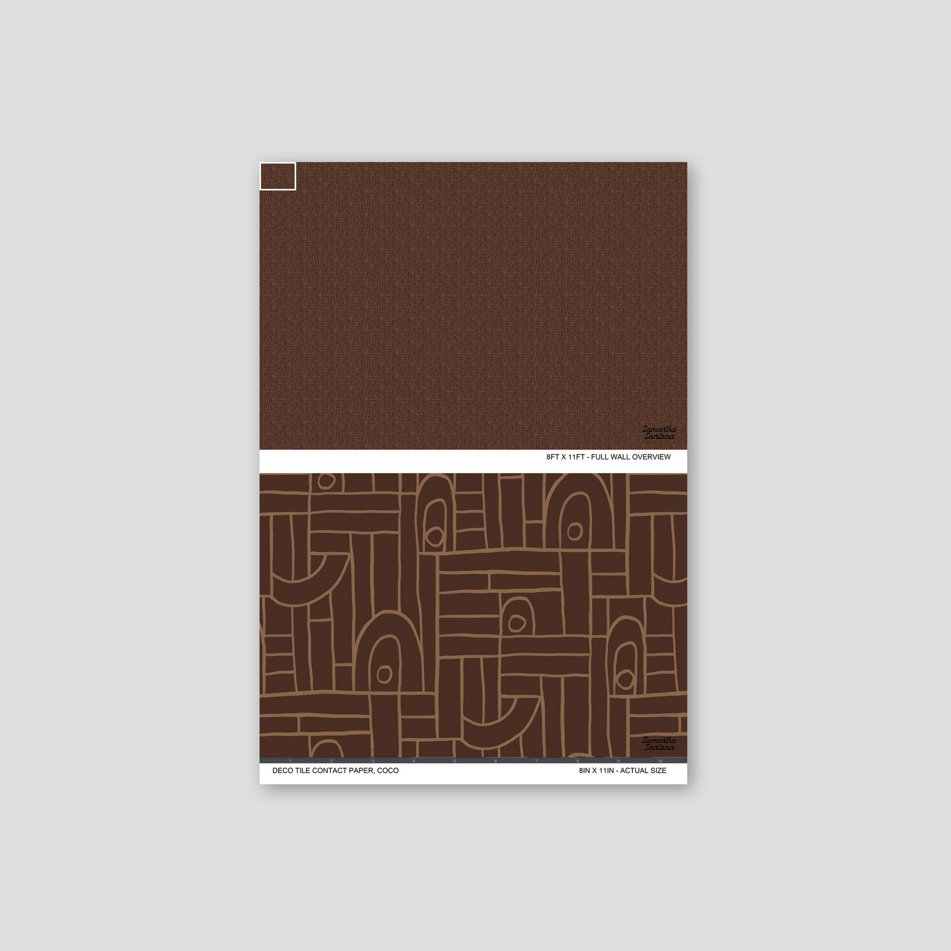 Brown geometric contact paper, shelf liner with abstract patterns and earthy tones.