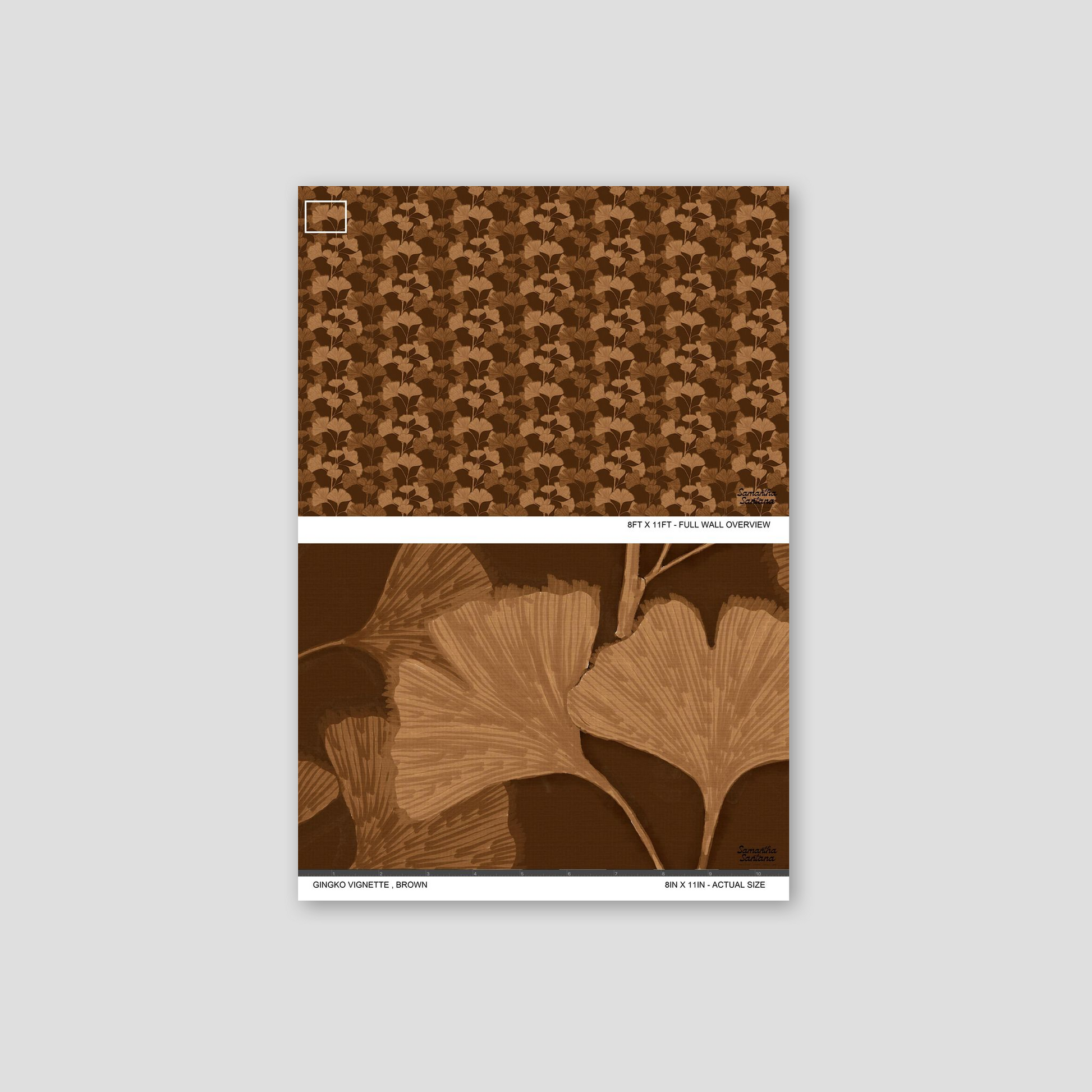 Brown ginkgo leaf patterned wallpaper with textured botanical design.