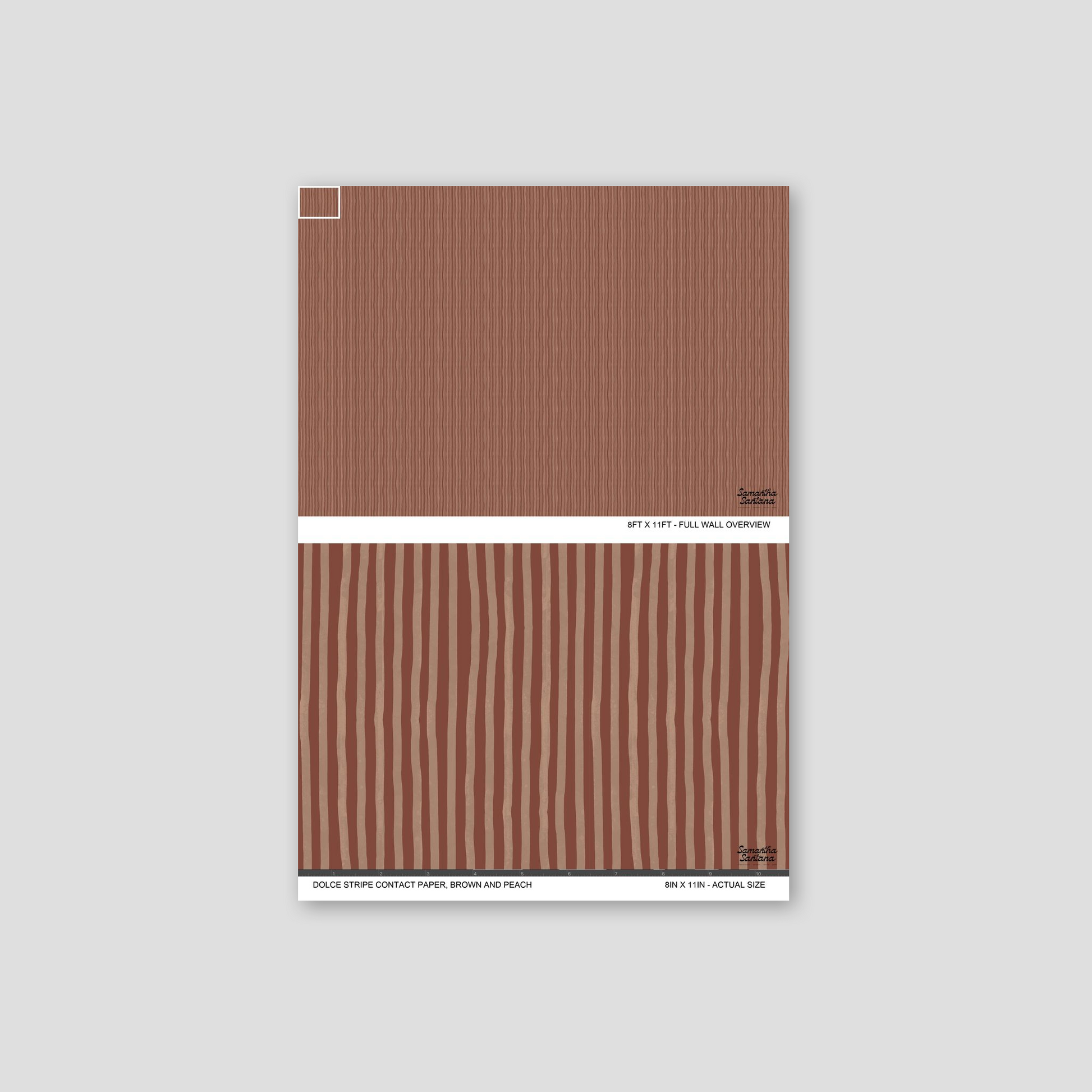 Brown and peach striped contact paper, shelf liner sample with organic texture