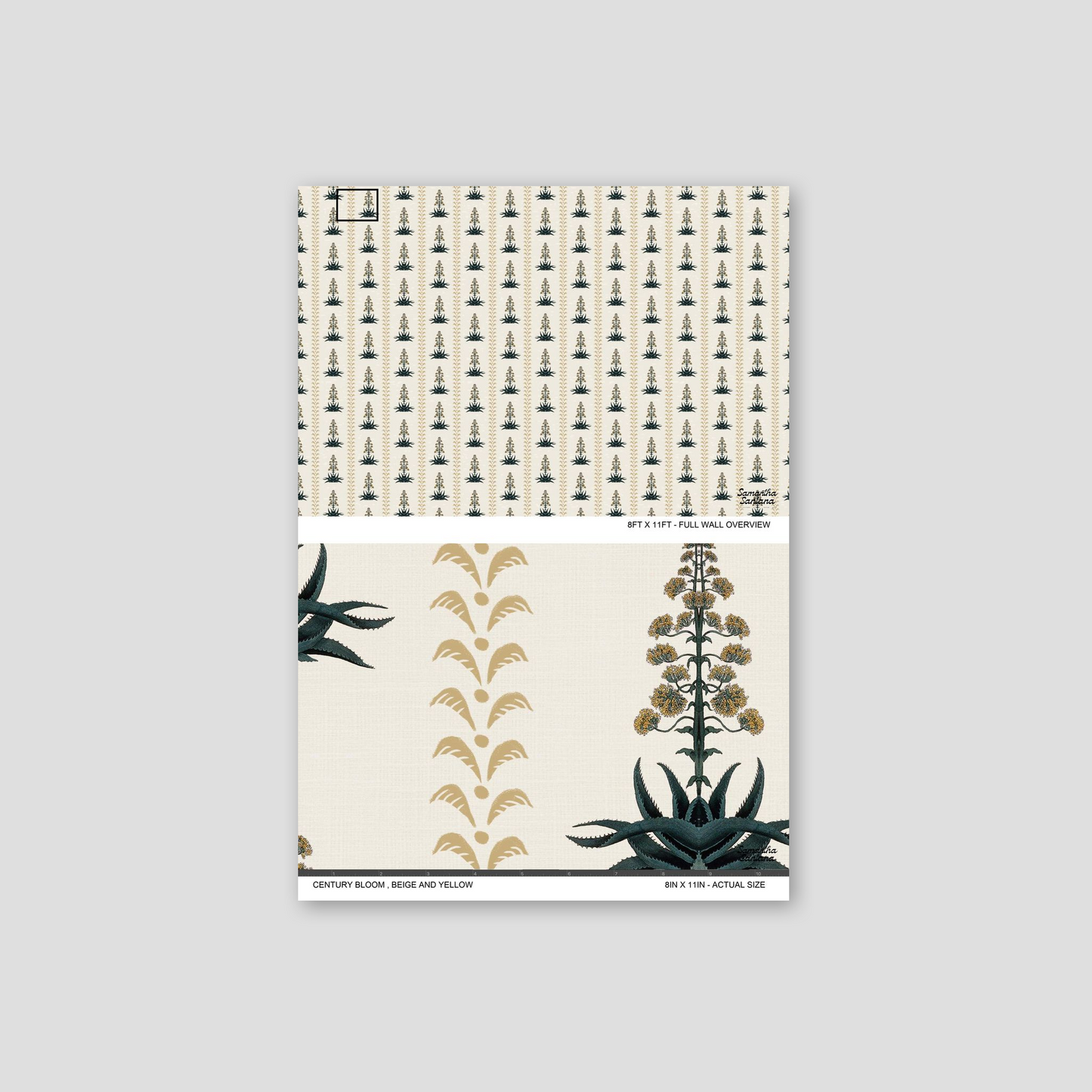 Century Bloom wallpaper with beige and yellow botanical motifs