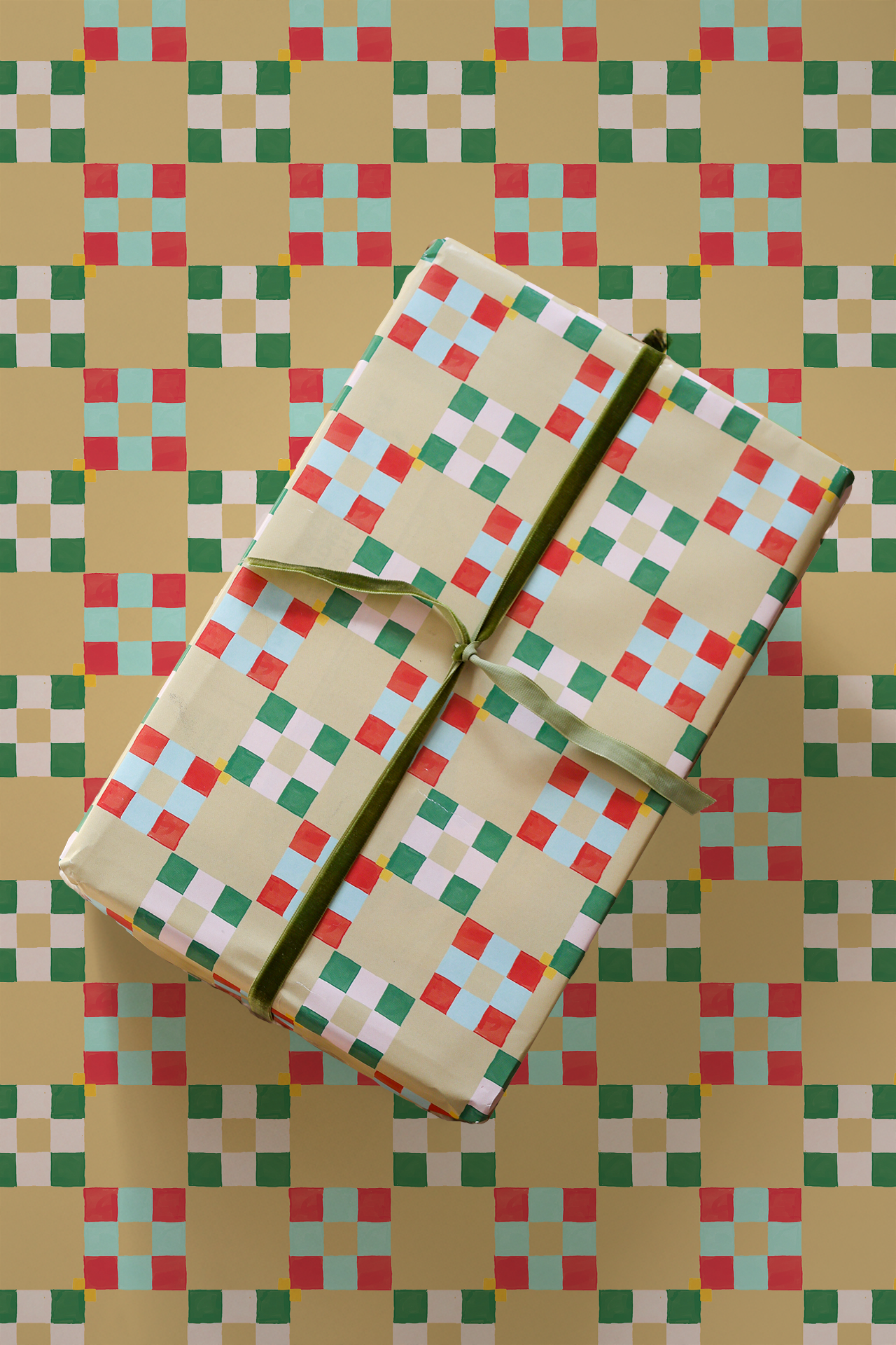 Christmas Quilt Gift Wrap, butter yellow