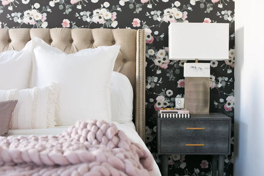 Midnight Floral Wallpaper, black