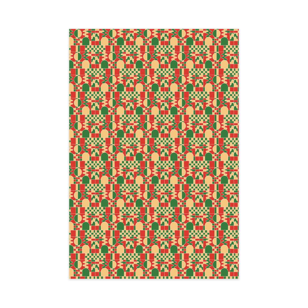 Holiday Stained Glass 02 Wrapping Paper, Large Roll, red, green and yellow