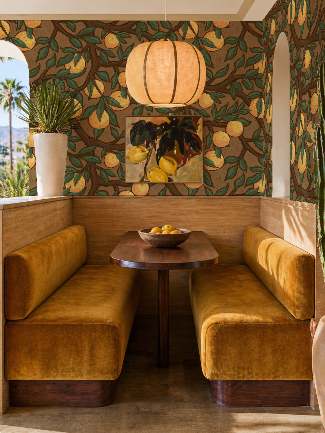 Valencia Grove Wallpaper, brown and marigold