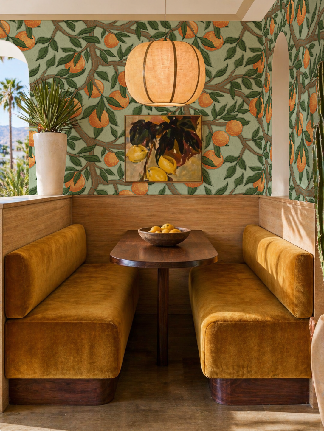 Valencia Grove Wallpaper, mint and orange
