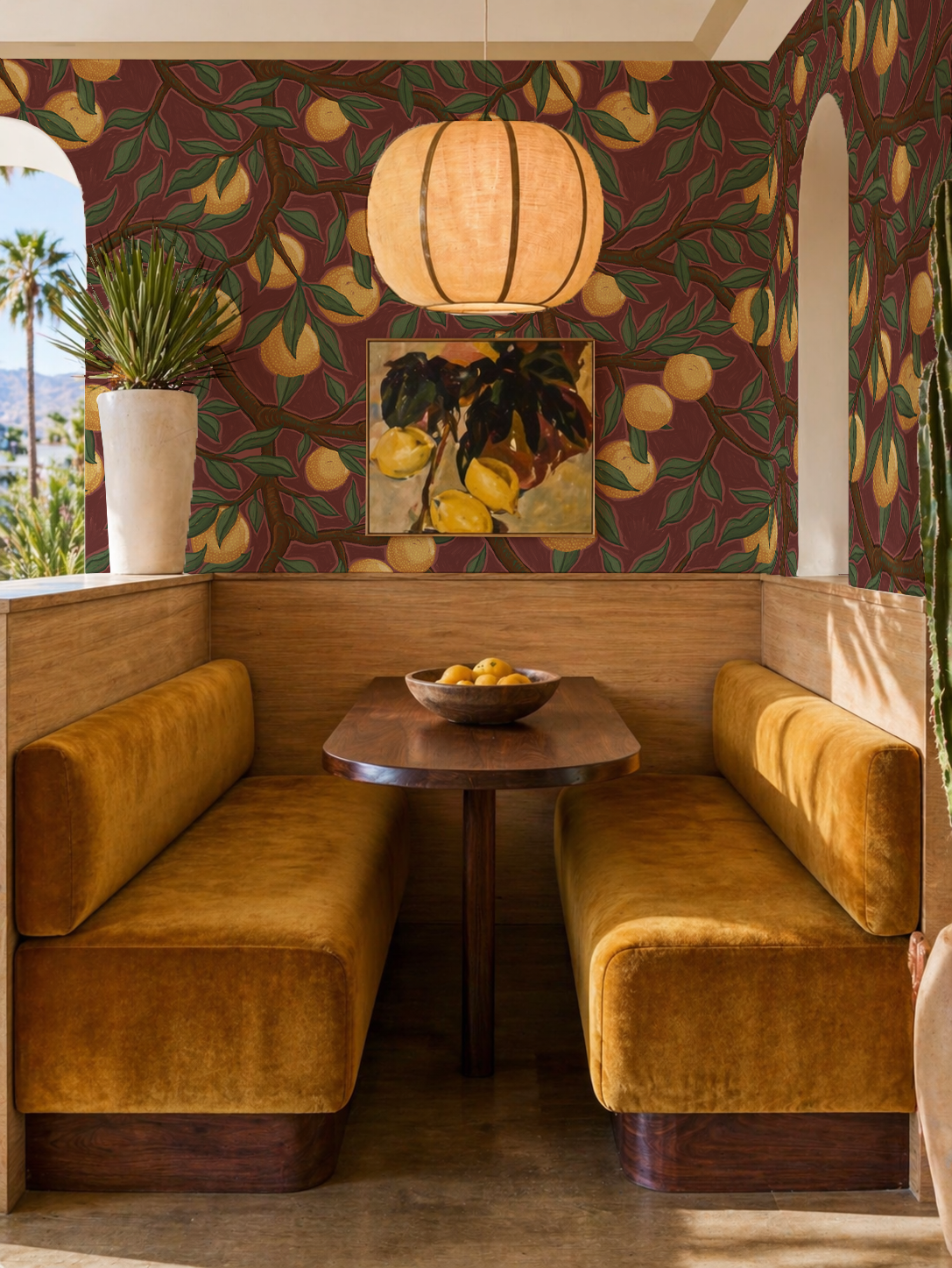 Valencia Grove Wallpaper, wine and marigold