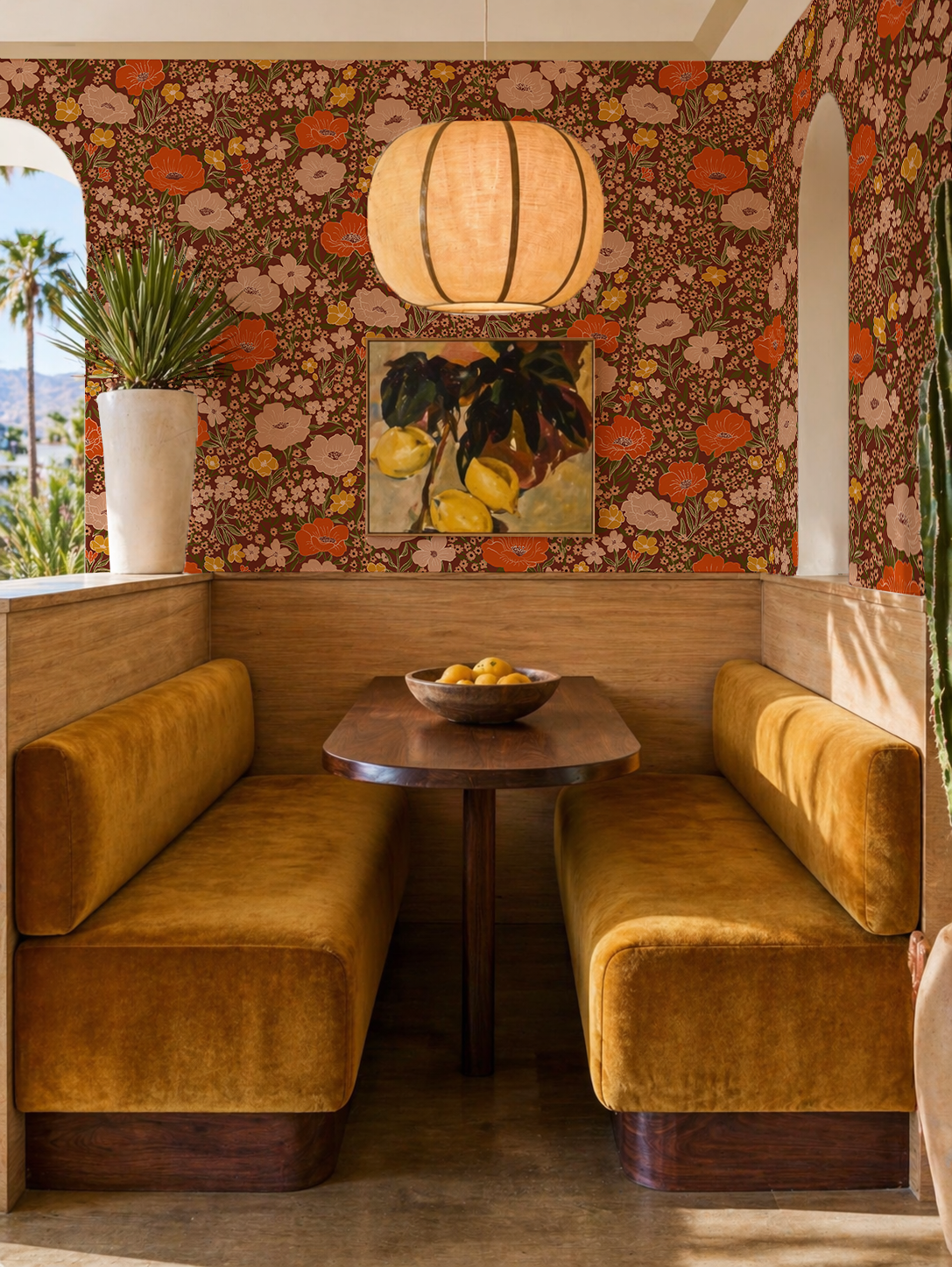 Wildflower Meadow Wallpaper, dark siena