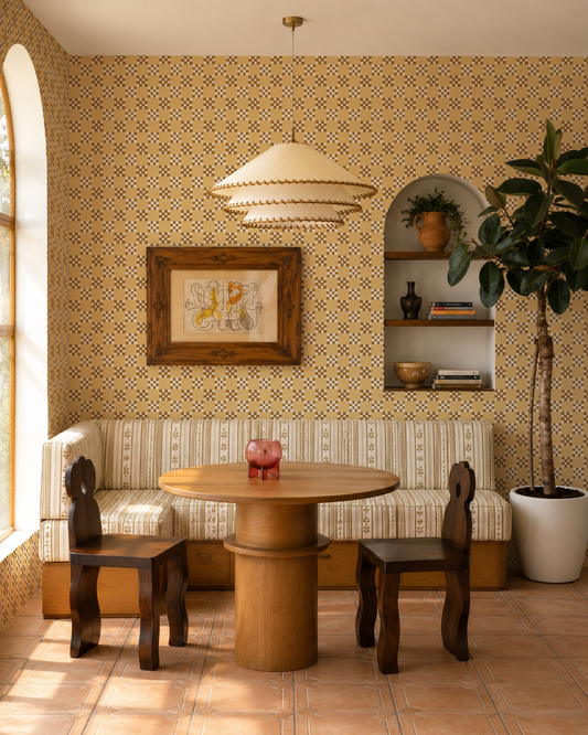 Cantina Check Wallpaper, butter yellow, ocher and white