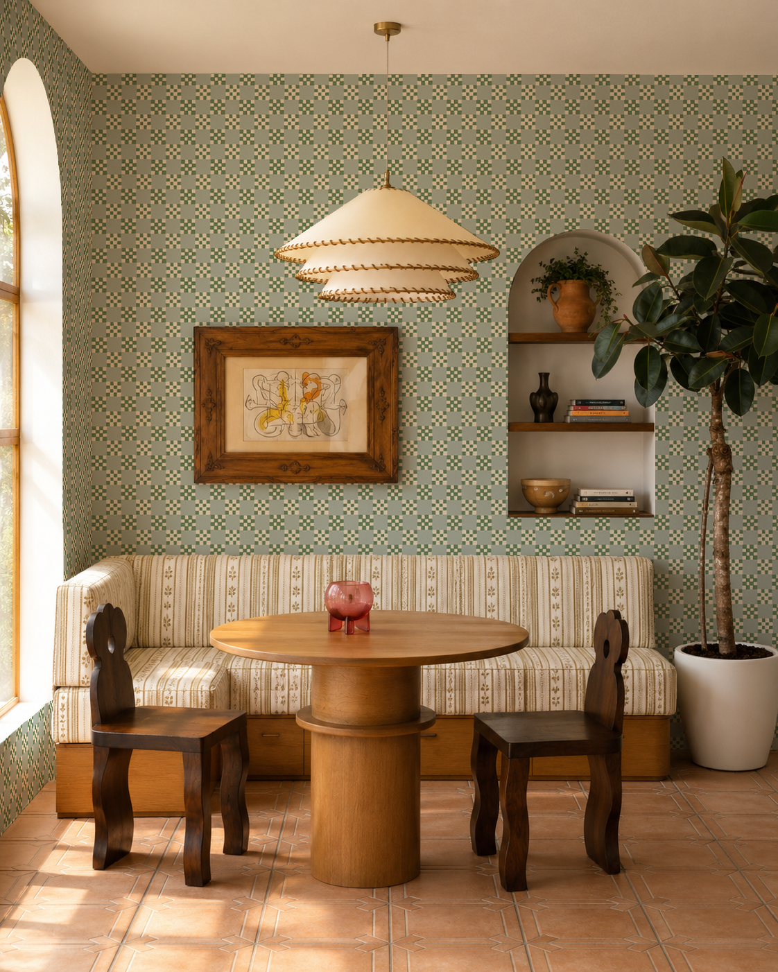 Cantina Check Wallpaper, mint, sage and white