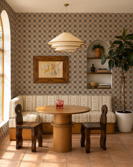 Cantina Check Wallpaper, tan, black and white