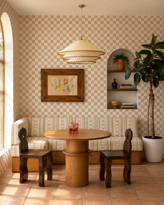 Cantina Check Wallpaper, white and tan