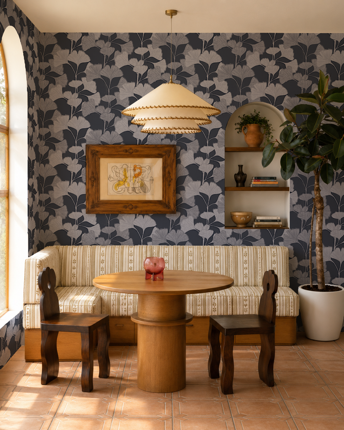 Ginkgo Vignette Wallpaper, blue