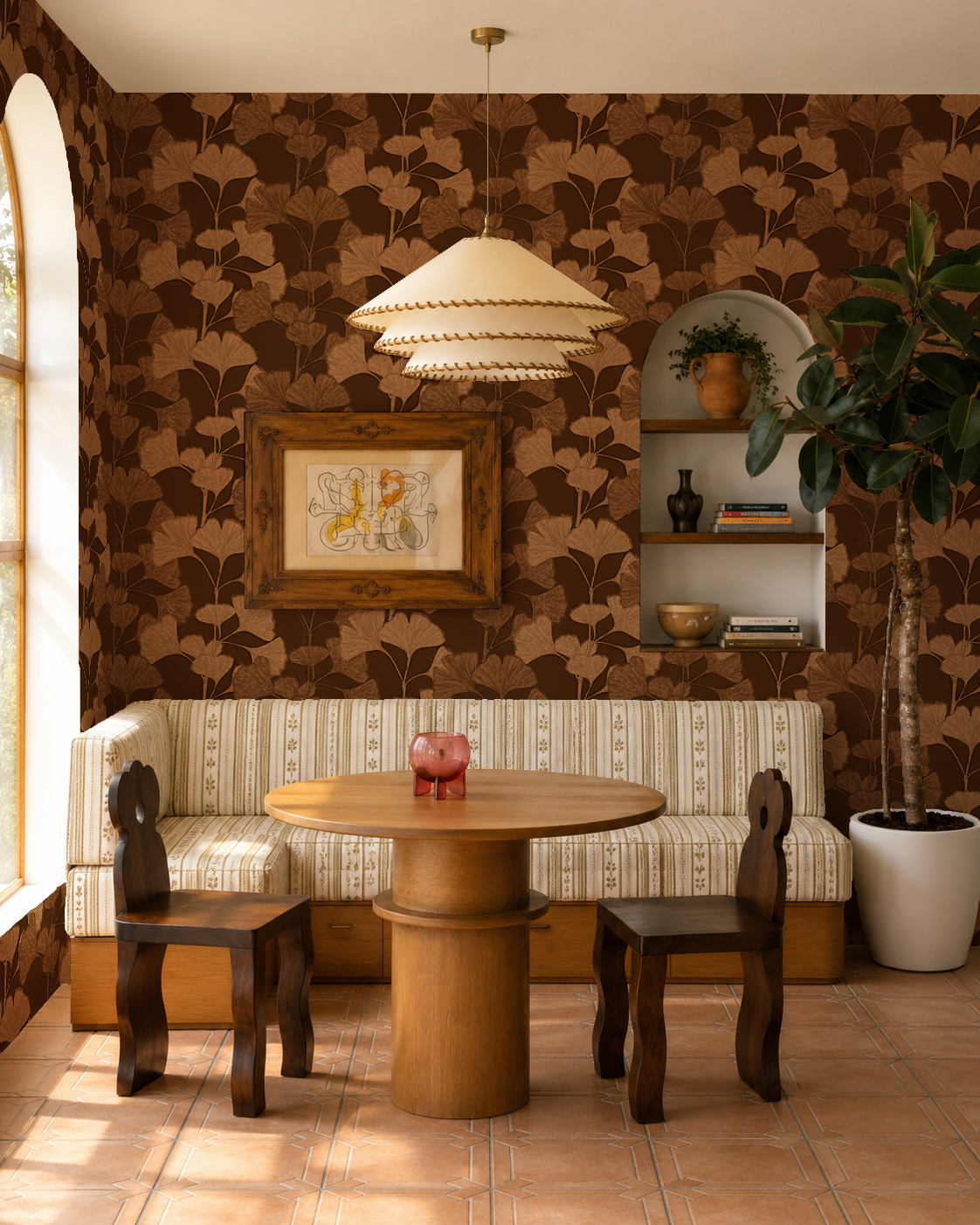 Ginkgo Vignette Wallpaper, brown