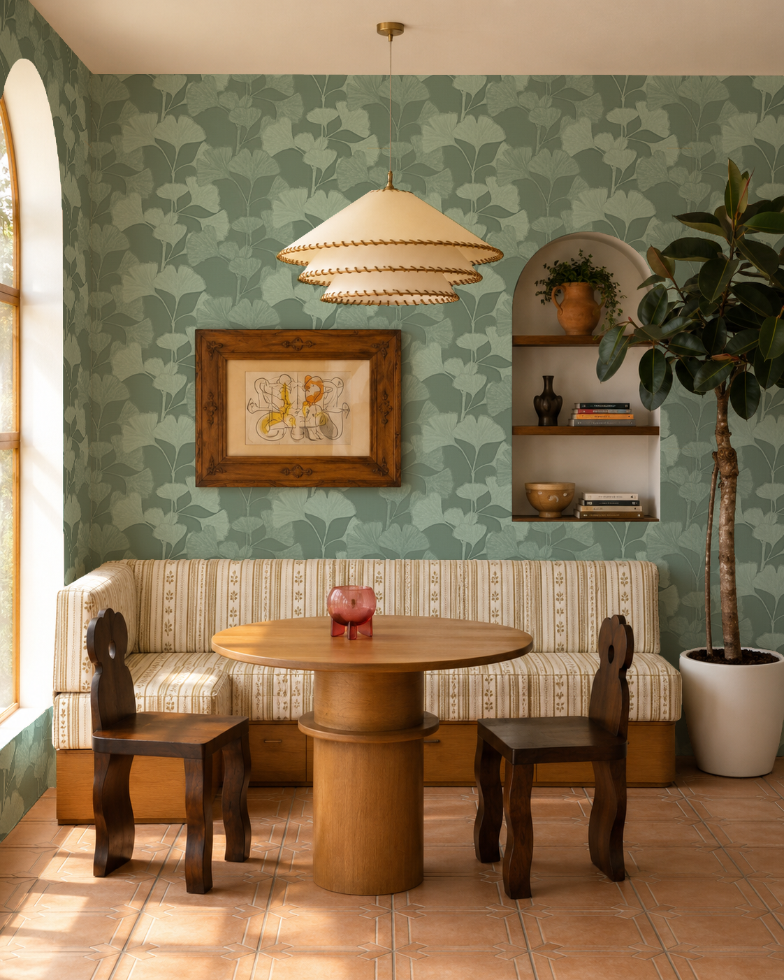 Ginkgo Vignette Wallpaper, mint