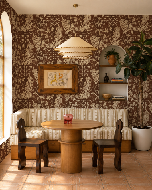 Verdant Folia Wallpaper, brown and off-white