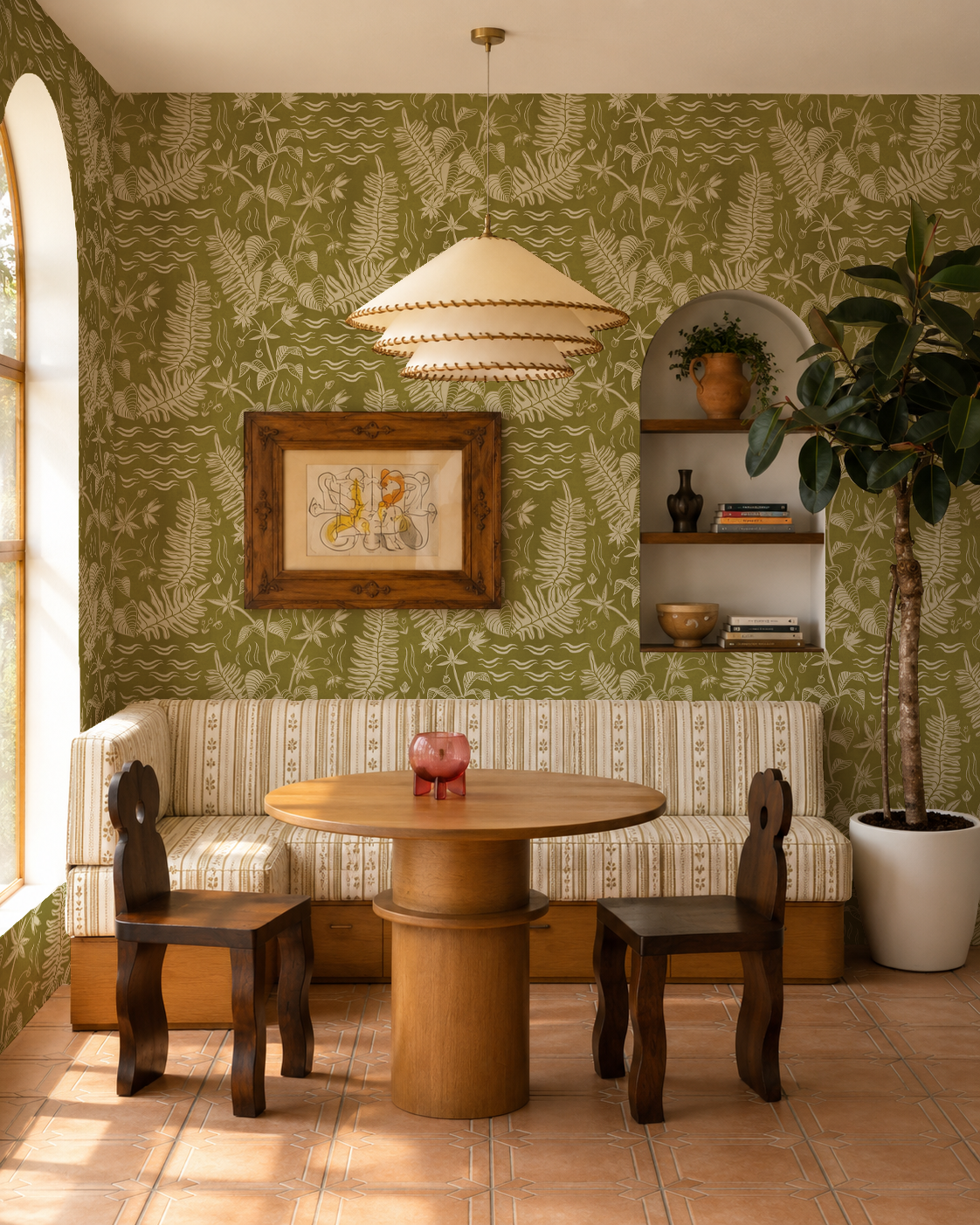Verdant Folia Wallpaper, chartreuse and off-white