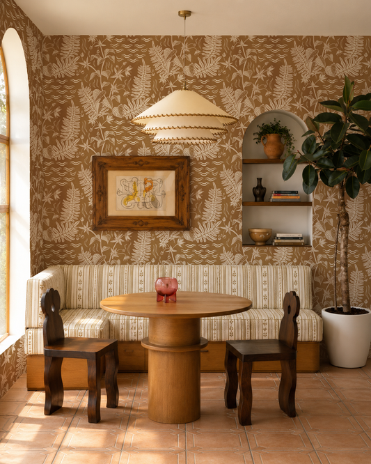 Verdant Folia Wallpaper, honey and off-white