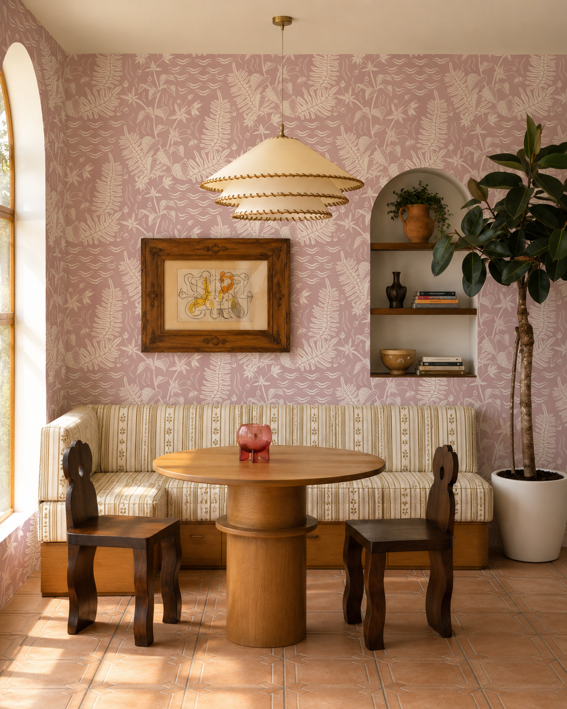 Verdant Folia Wallpaper, light lilac and off-white