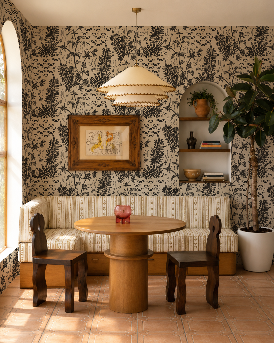 Verdant Folia Wallpaper, neutral and charcoal