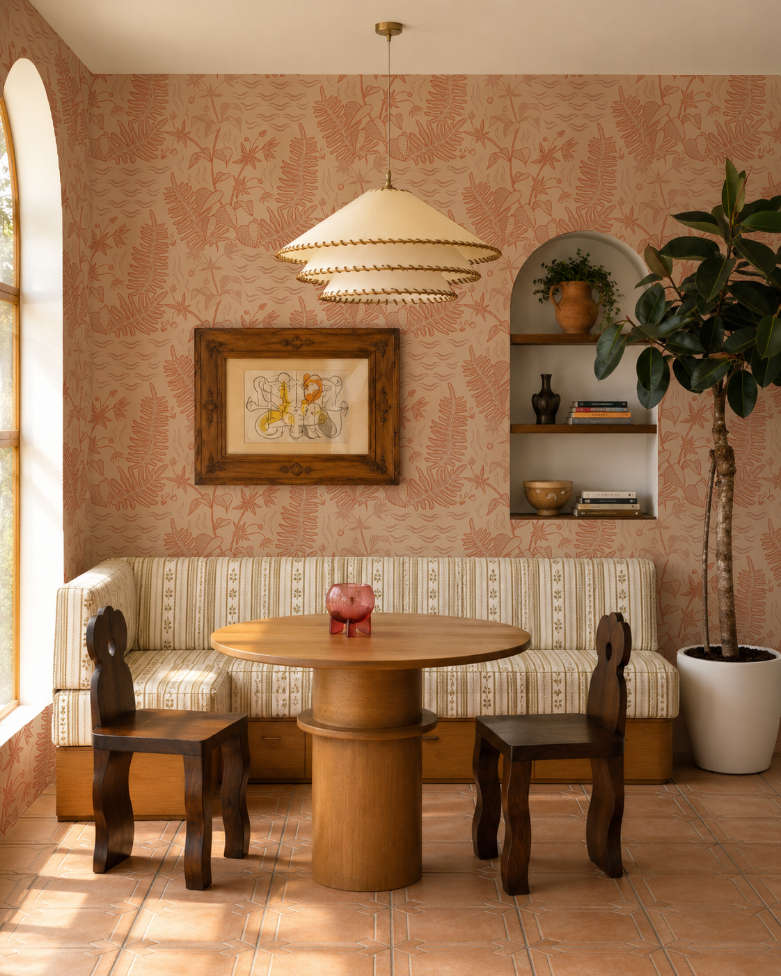 Verdant Folia Wallpaper, peach and orange