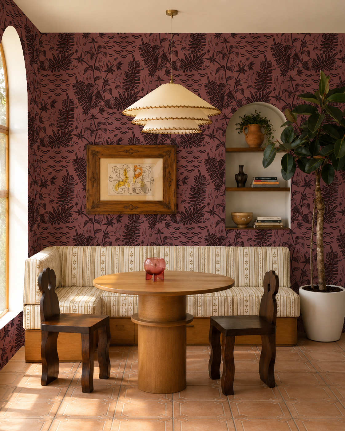Verdant Folia Wallpaper, plum and blackberry