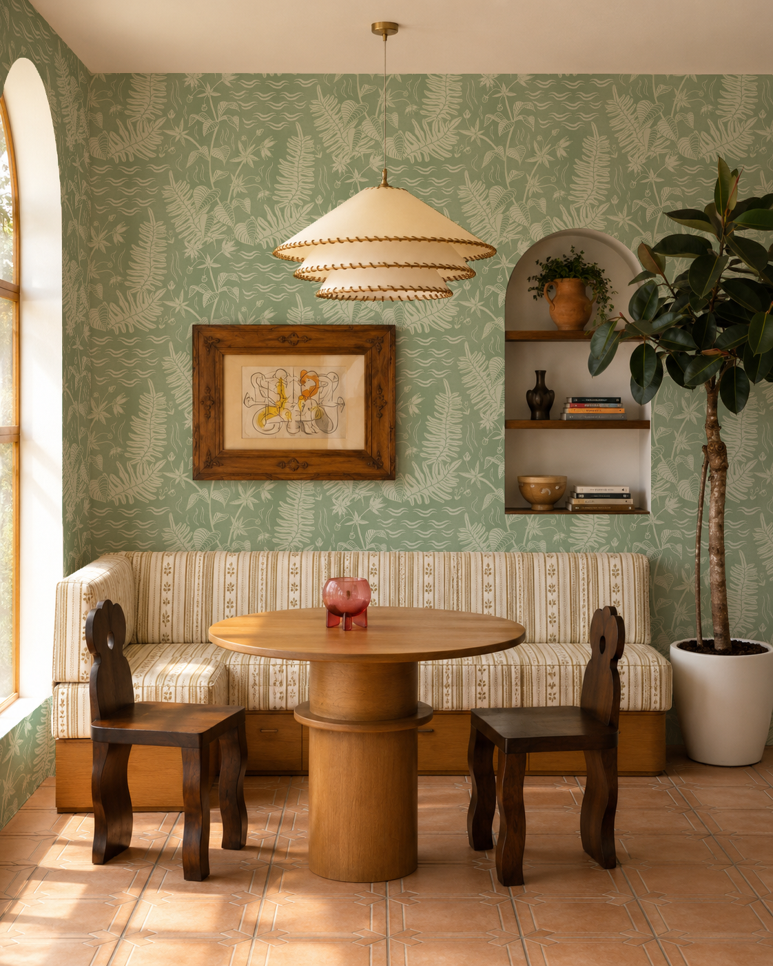 Verdant Folia Wallpaper, sage and off-white
