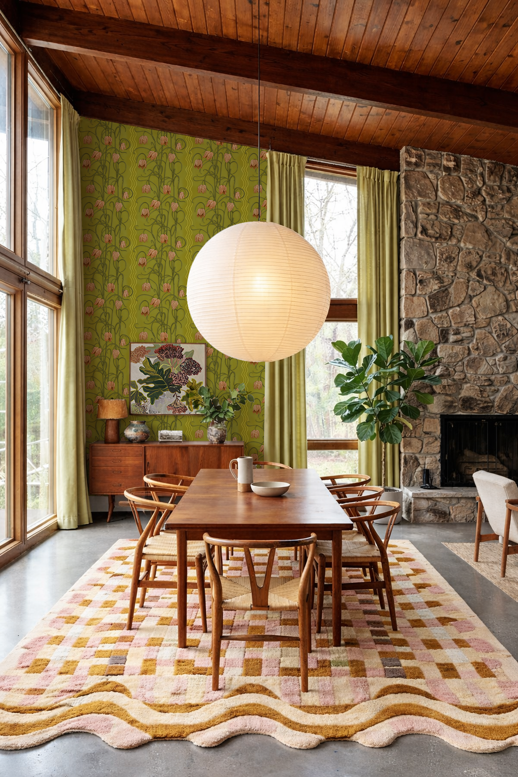 Campanas Wallpaper, chartreuse and orange