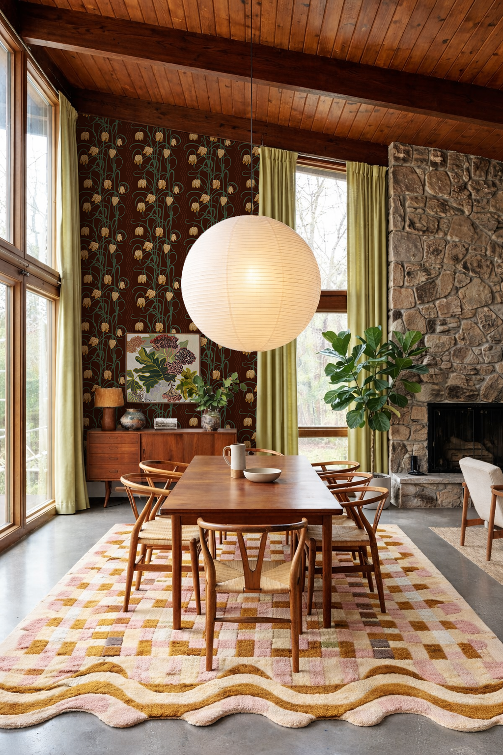 Campanas Wallpaper, chocolate and goldenrod