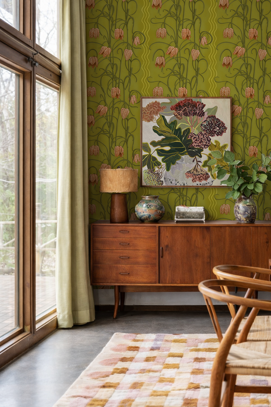 Campanas Wallpaper, chartreuse and orange