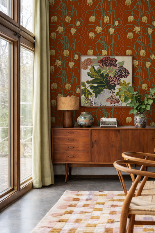 Campanas Wallpaper, rust and yellow