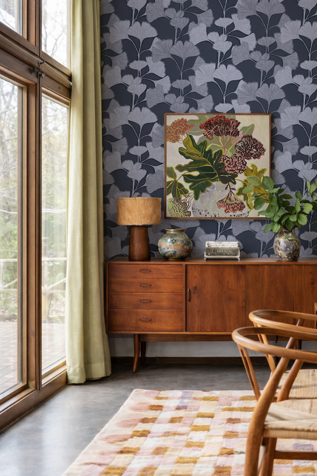 Ginkgo Vignette Wallpaper, blue