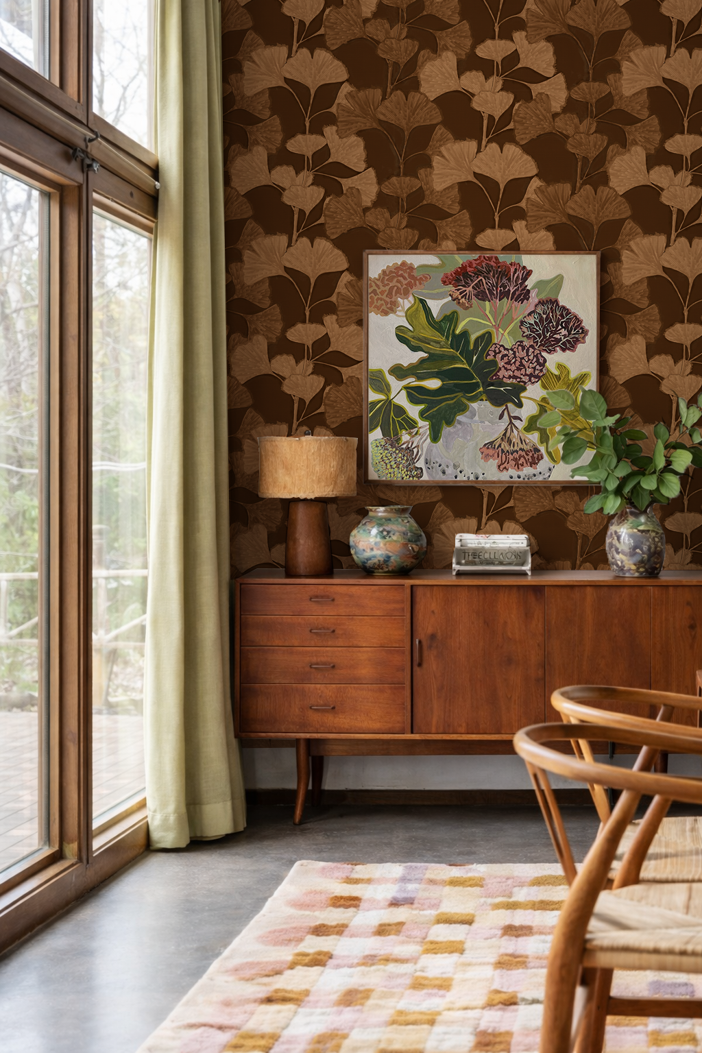 Ginkgo Vignette Wallpaper, brown