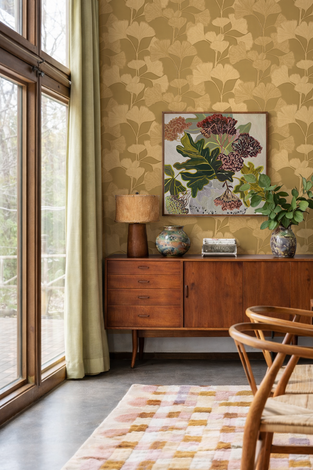 Ginkgo Vignette Wallpaper, butter