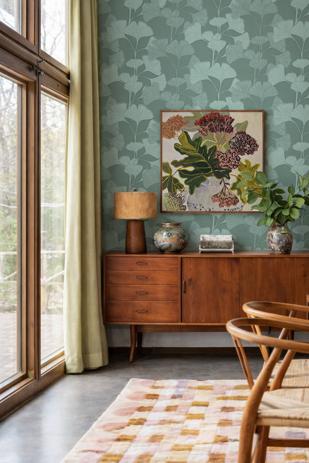 Ginkgo Vignette Wallpaper, mint