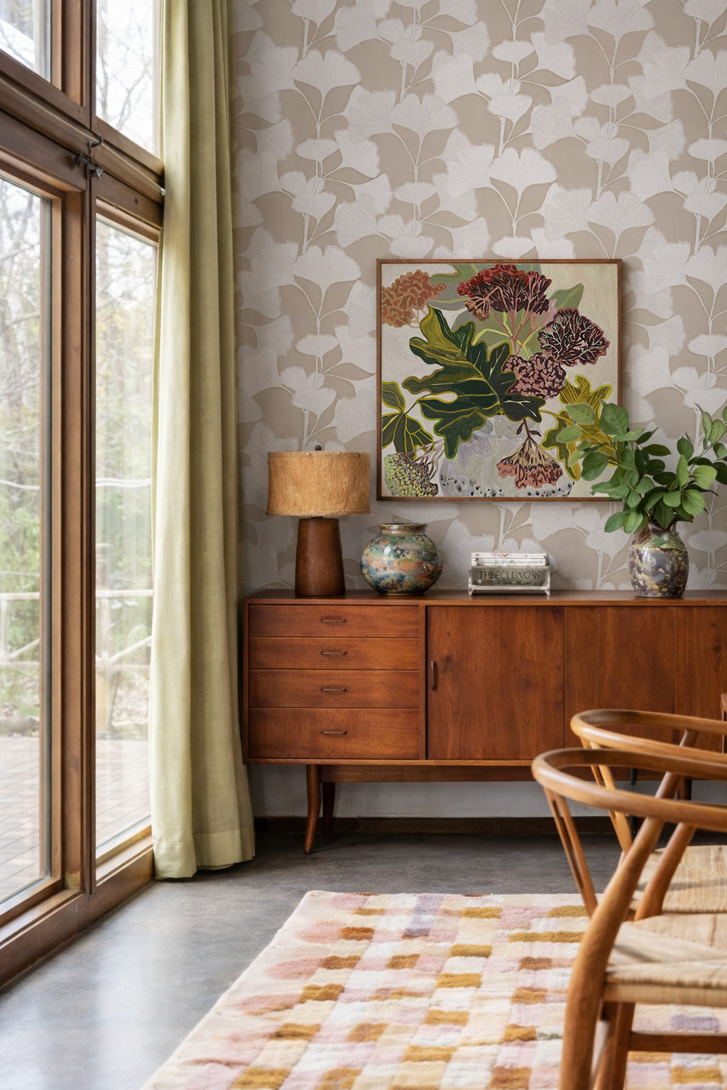 Ginkgo Vignette Wallpaper, neutral and white