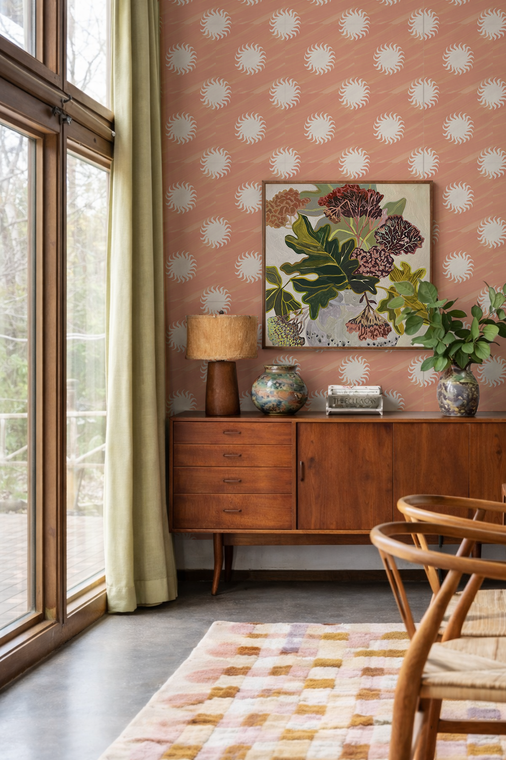 Sol Wallpaper, terra cotta and off-white