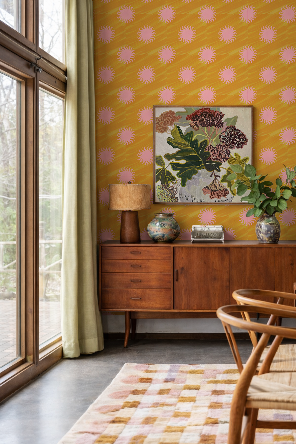Sol Wallpaper, yellow and light pink