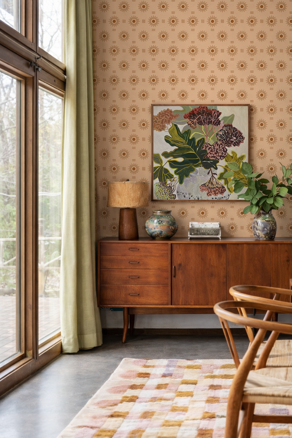 Sun Rays Wallpaper, peach and rust