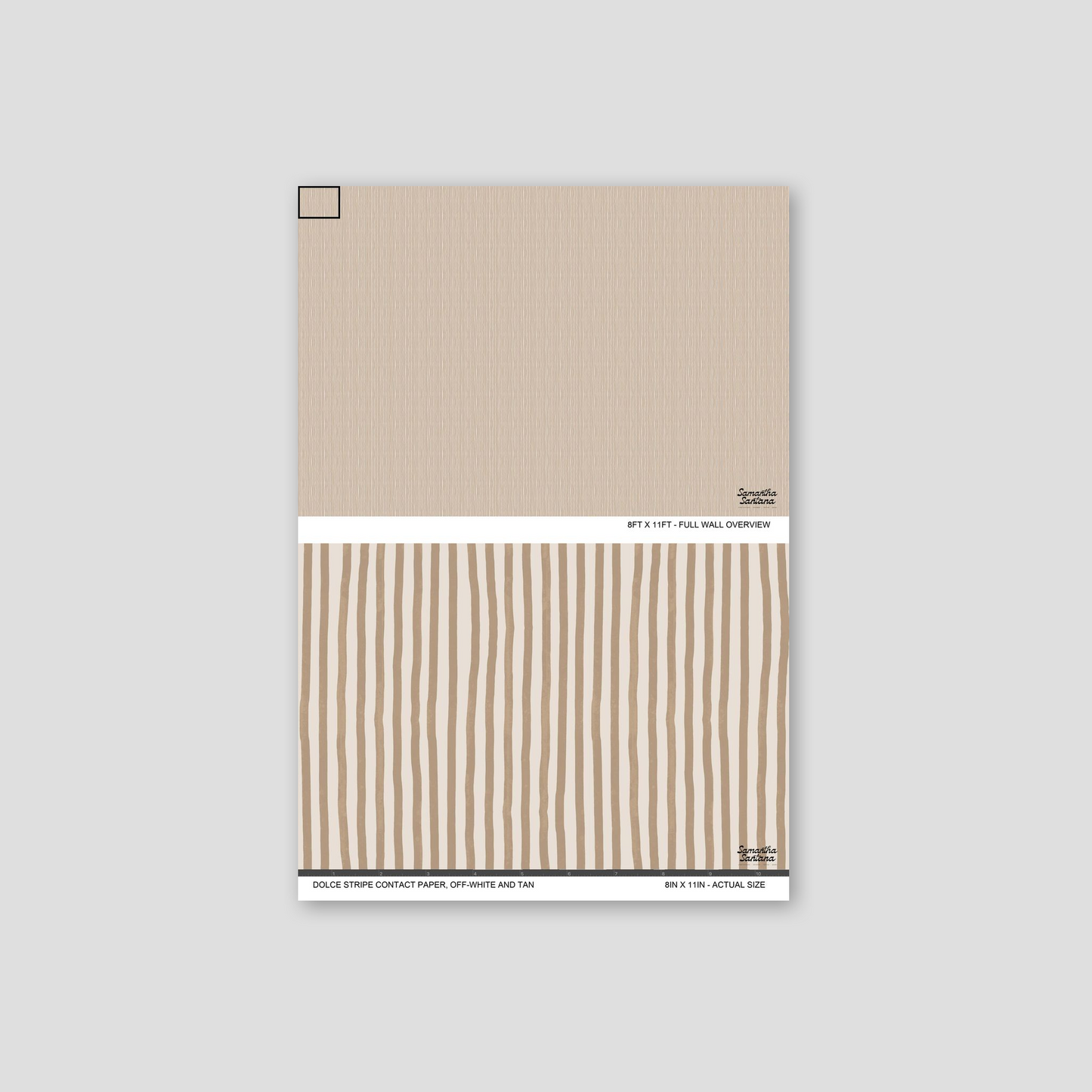 Dolce Stripe Contact Paper, shelf liner in off-white and tan with subtle striped pattern.