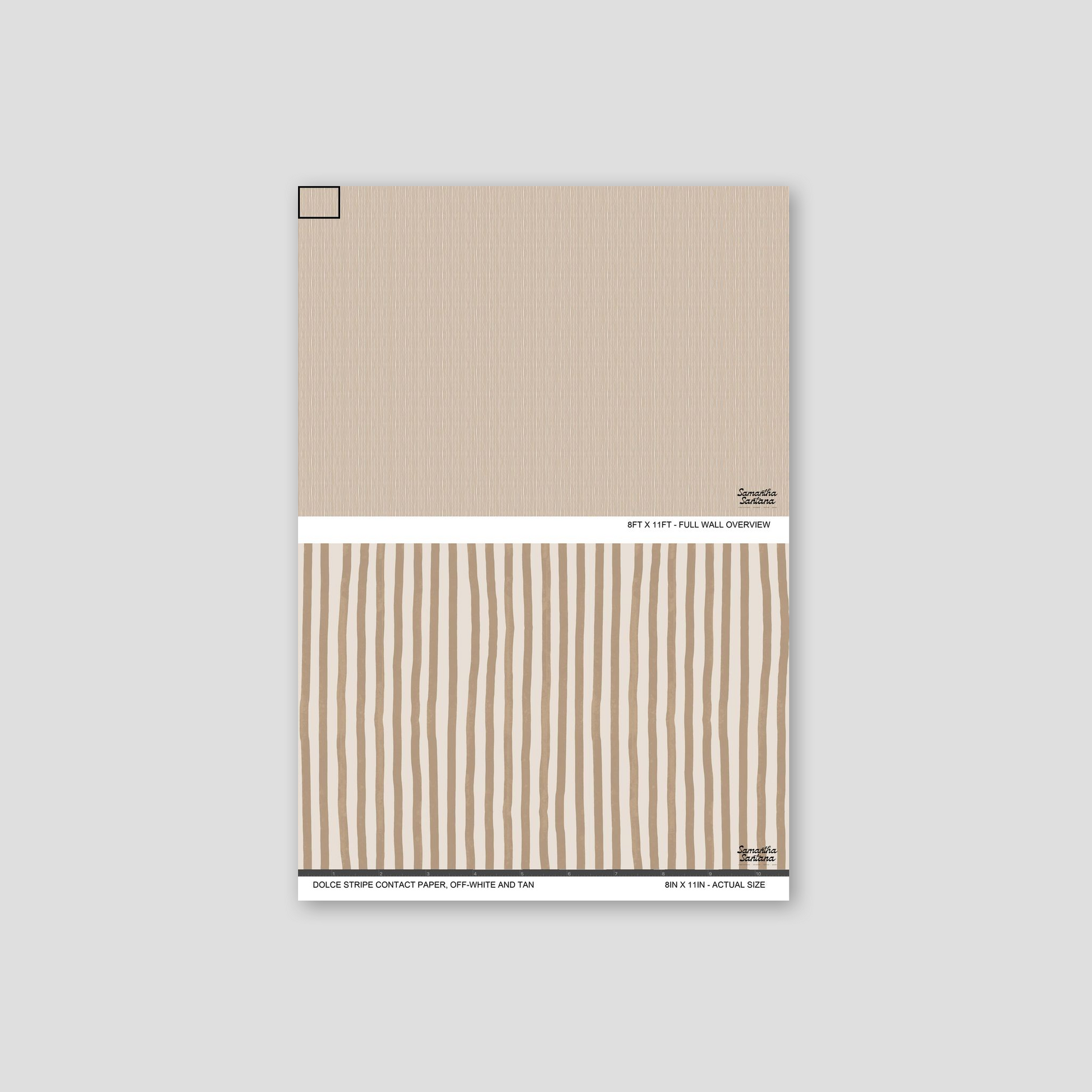 Dolce Stripe Contact Paper, shelf liner in off-white and tan with subtle striped pattern.